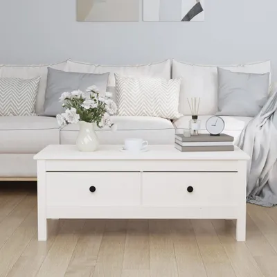 Produktbild von vidaXL Stolik kawowy biały 100x50x40 cm lite drewno sosnowe