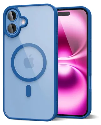 Obrázek produktu pro Magnetický kryt pro iPhone 16 Plus, kompatibilní s MagSafe, průhledné nárazuvzdorné pouzdro, ochranný zadní kryt Modrá