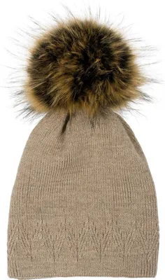 Produktbild von styleBREAKER Uni warme einfarbige Strick Bommelmütze mit Zacken Muster, abnehmbarer Kunstfellbommel, Winter Mütze 04024181