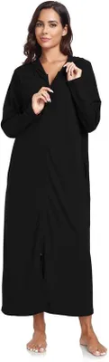 Produktbild von Unyqoos® Damen-Bademantel mit Kapuze & Reißverschluss – warmer Microfleece mit seidigem Innenfutter, praktische Taschen, Viskose/Polyester/Elasthan