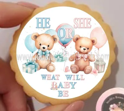 Produktbild von Gender Reveal Baby Party He or She Keks / Cupcake Aufleger 1 Seite Oblatenpapier 0,6 Wafer Paper keine - einfach selber ausschneiden 5 cm 20 Stk.