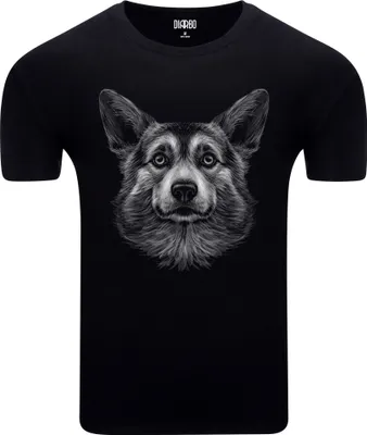 Produktbild von Diarbo Herren T-Shirt mit Tierliebhaber Druck Corgi Kopf Schwarz Gr.S