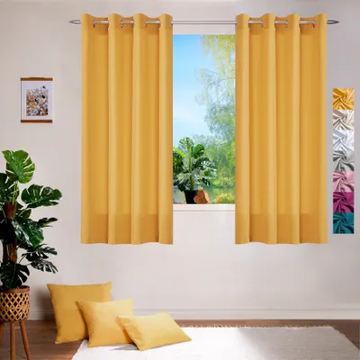 Produktbild von heimtexland ® Deko Vorhang Baumwolle Dekoschal Blickdicht Einfarbig Ösenschal Gardine Typ849 Gelb HxB 145x140 cm