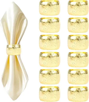 Immagine prodotto di Portatovaglioli color oro giallo con motivo a rose - 12 pezzi