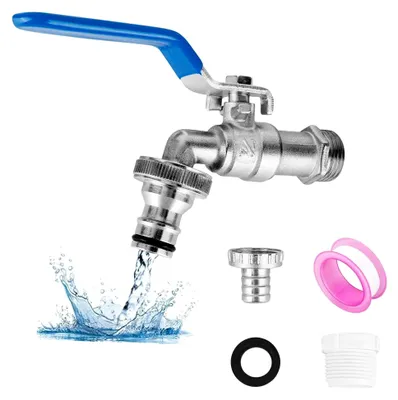 Produktbild von Garten Wasserhahn, 1/2 Zoll, aus Messing, rost- und frostsicher, mit 2 Schlauchanschlüssen, Rollendichtband, absperrbarem Tropffreien Wasserhahn für den Außenbereich