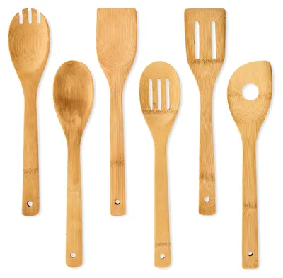Image de Accessoires de cuisine Cuillère de cuisine et spatule, set de 6, durable, en bambou