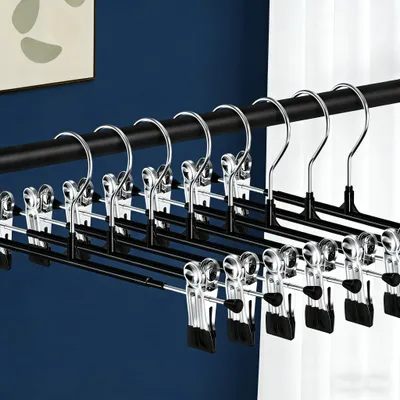 Produktbild von Metall Hosenbügel mit rutschfesten Clips - 10 Stück Set - Platzsparende Kleiderbügel für Hosen Shorts Rock Socken Unterwäsche - 30 cm