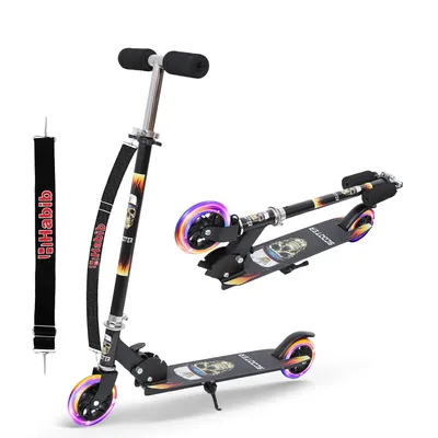 Produktbild von Habib Kinderroller mit LED Rädern | Klappbar & 4-fach Verstellbar: Schwarz