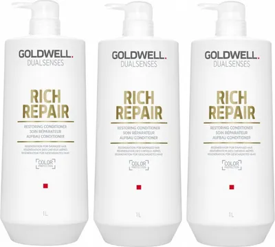 Obrázek produktu pro Goldwell | Kondicionér Dualsenses Rich Repair - 3x1000ml - Regenerace - Hedvábné vlasy - Ochrana