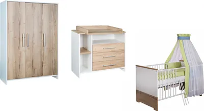Produktbild von Schardt Komplett Kinderzimmer Eco Plus 3-teilig: Bestehend aus Kinderbett, Umbauseiten, Wickelkommode, 3-türiger Schrank - Farbe: Braun/Weiß, 11 567 09 00