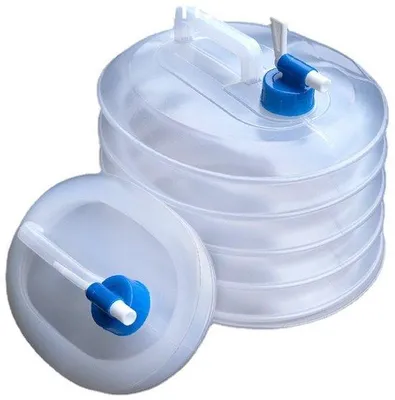 Immagine prodotto di 2 contenitori per l'acqua da campeggio trasparenti e pieghevoli, 5 l, senza BPA