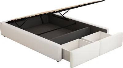 Produktbild von okwish Polsterbett 140*200cm mit hydraulischem Stauraum,Stauraumbett mit 2 Schubladen, Plattformbett ohne Kopfteil, Weiß