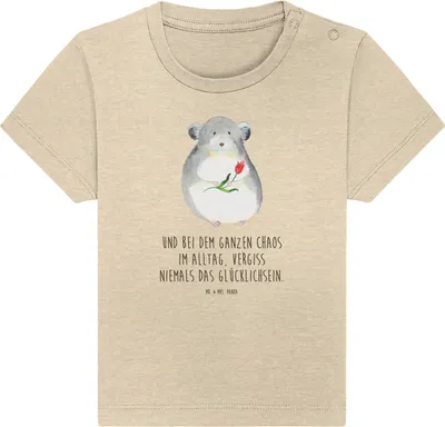 Produktbild von Mr. & Mrs. Panda Organic Baby Shirt Chinchilla Blume 24. - 36. Monat - Natural Raw - Geschenk, Liebeskummer, Kummer,  T-Shirt, Baumwollshirt, Chinchillas, Büro, Chaos