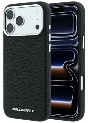 Immagine prodotto di Custodia per iPhone 18 Pro Max / 17 Pro Max, marca Karl Lagerfeld, modello "Grained Elongated Log" con tecnologia MagSafe, colore nero