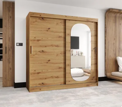 Obrázok produktu pre Šatníková skriňa 200 cm BEREN so zrkadlom - dub artisan