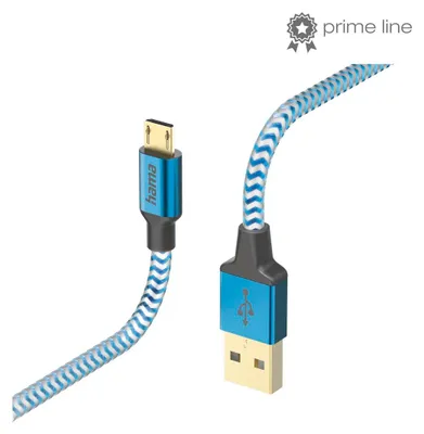Produktbild von Hama Ladekabel ""Reflective"", USB-A - Micro-USB, 1,5 m, Nylon, Blau
