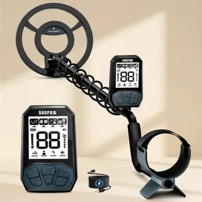 Produktbild von Metalldetektor - Modell MD17 - IP68 wasserdichte 20 cm Suchspule - LCD-Display - Wiederaufladbar bis 20 h - 4 Suchmodi - Leicht für Kinder und Erwachsene - Braun