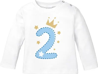 Immagine prodotto di Camicia a maniche lunghe per bebè 1° compleanno numero 1 o 2 con di stelle camicia di compleanno cotone organico MoonWorks® 2 bianco/blu 92/98 (16-24 mesi)