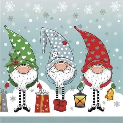 Produktbild von 20 Servietten Funny Gnomes - Wichtelfreunde im Schnee 33x33cm
