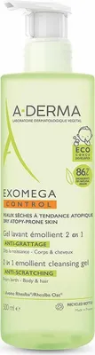 A bottle of A-Derma EXOMEGA CONTROL 2in1 emollient gel.