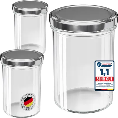 Produktbild von 100x WELLGRO Einmachgläser 435ml – Schraubdeckel TO82 silber