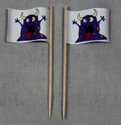 Produktbild von Party-Picker Flagge Halloween Monster lila Papierfähnchen in Spitzenqualität 25 Stück Beutel
