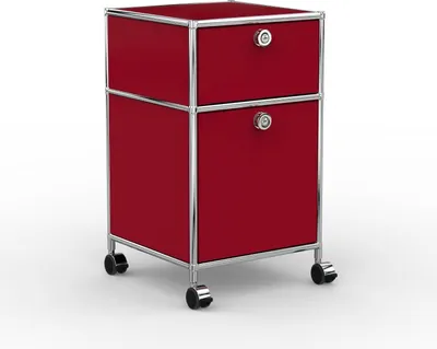 Produktbild von VERSEE Büro-Rollcontainer, Metall, 40 cm, 1 Schublade + 1 Hängeregistratur, Rubinrot