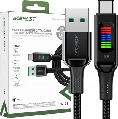 Image de Acefast C7-04 Usb-A Usb-C 60W Cable 1.2M With Display - Noir