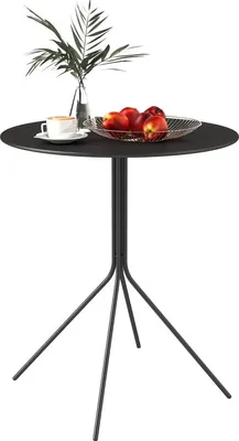 Zdjęcie produktu dla Fortuna Lai Składany stół ogrodowy Ø60 x 71 cm, odporny na warunki atmosferyczne stół balkonowy ze stali, okrągły stolik pomocniczy z podkładką pod nogi, stół jadalny na zewnątrz, stół kempingowy, stół tarasowy do ogrodu, tarasu, balkonu, czarny