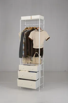 Produktbild von GOPLUS Kleiderständer mit Schubladen, freistehender Garderobenständer mit Kleiderstange, Ablageflächen & 2 Kippsicherungen, 55 x 28 x 176 cm , Weiß