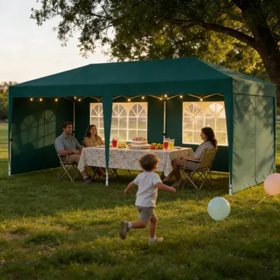 Produktbild von ACXIN Pavillon 3x6 m faltbar wasserdicht UV-Schutz mit 6 Seitenwänden (Fenster & Reißverschluss), vielseitiges Party- & Garten-Zelt inkl. Tasche – Dunkelgrün