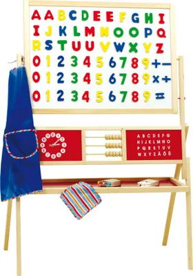 Image de roba Tableau, tableau sur pied avec accessoires, pivotant avec tableau d'écriture ligné, tableau à colorier magnétique, bois