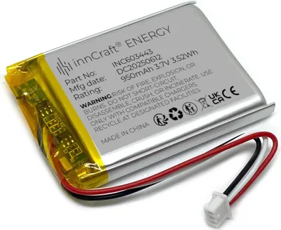 Immagine prodotto di Batteria ai polimeri di litio innCraft Energy 950mAh 3,7V, 43x34x6 Modello 603443 3P Connettore Molex 51021-030 1,25mm