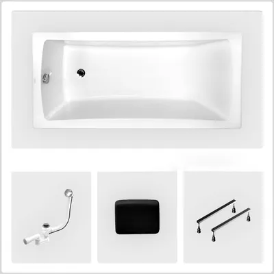 Produktbild von Rechteckige Badewanne - 160 x 70 cm - ohne Verkleidung - mit Füßen - Kopfstütze - Chromablauf - OPTIMA