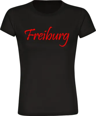 Produktbild von multifanshop Damen T-Shirt - Freiburg - Schriftzug, schwarz, Größe S