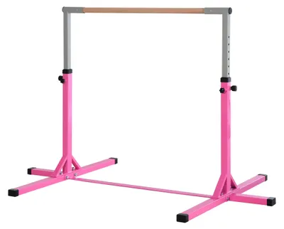 Produktbild von Turnreck für Kinder höhenverstellbar, Reckstange mit Buchenholz-Stange, Gymnastikstange bis 75 kg, Rosa, Indoor Turnstange stabil, 194x121x150 cm