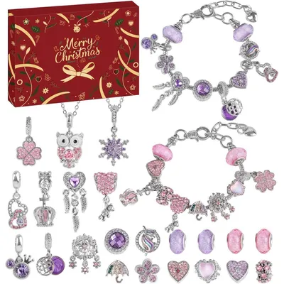 Produktbild von Adventskalender Schmuck Bastelset für Mädchen 24 Tage Rosa&Violett