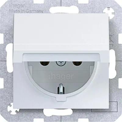 Immagine prodotto di Prese SCHUKO Hager con coperchio a battente, 16A, 250V, morsetti a molla, colore bianco opaco, confezione da 10 pezzi.