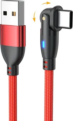 Productafbeelding van INF 2- USB naar Type-C kabel, 180° draaibaar, oplaad- en datakabel - nylon omhuld, snelladen, rood, 3 meter