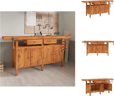 Zdjęcie produktu dla vidaXL Stół warsztatowy z szufladami z drewna akacjowego 192x62x83 cm - Stoły warsztatowe