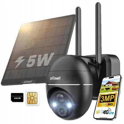 Produktbild von ieGeek 4G LTE Solar-Außenkamera 2K 3MP Schwenkbar PIR