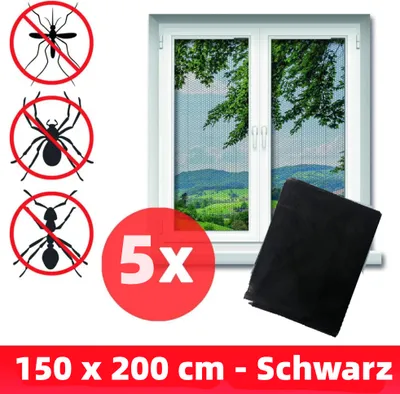 Produktbild von 5 Stück Fliegengitter, 150 x 200cm Moskitonetz mit Aufkleberband, für Fenster, Schwarz