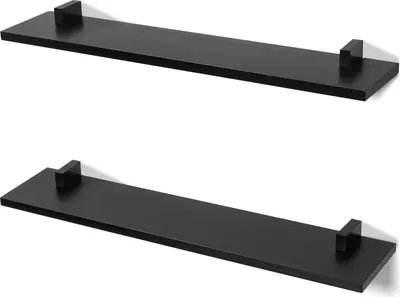 Produktbild von Schwebendes Schwarzes Holzregal Set von 2 - 60×12cm - Minimalistisch und Modern