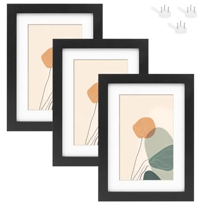Image de Ensemble de cadres photo - 3 pièces en bois - Pour fixation au mur ou pose sur table - 13x18 cm - Noir