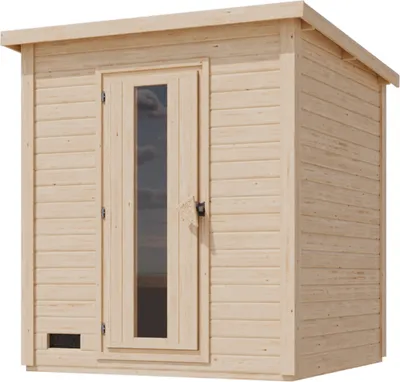Produktbild von Karibu 38 mm Saunahaus Melo 2 naturbelassen mit Ofen 9 kW integrierte Strg