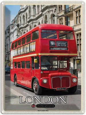 Produktbild von vianmo Blechschild 40x30 cm London UK Red Bus Bildmotiv Reisemotiv Abenteuer Reisen