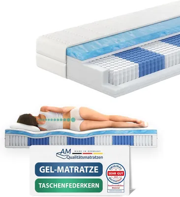 Produktbild von AM Qualitätsmatratzen | Premium Gelschaum-Taschenfederkernmatratze - 180x200 cm - H2 - 1000 Federn
