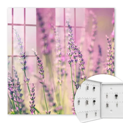 Produktbild von Metall Schlüsselkasten 30 x 30 cm - weißer Schlüsselschrank zur Wandmontage - wandhängende Schlüsselbox mit Tür - nach links öffnend - Schlüsselaufbewahrung für Flur - Büro - Arbeitszimmer - Werkstatt - Garage - Lila Garten