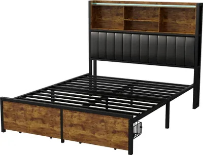 Produktbild von Metallbett - Doppelbett 140x200 cm - Mit Kopfteil - Mit 2 Schubladen - Industrieller Stil - Stabiler Metallrahmen