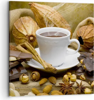 Produktbild von Bild auf Leinwand - Leinwandbild - Tasse Schokolade trinken Kakao - 70x70cm - Wand Bild - Wanddeko - Leinwanddruck - Bilder - Kunstdruck - Wanddekoration - Leinwand bilder - Wandkunst - AC70x70-2480